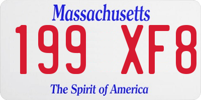 MA license plate 199XF8