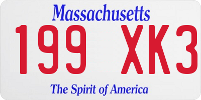 MA license plate 199XK3