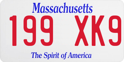 MA license plate 199XK9