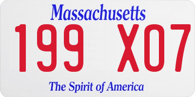 MA license plate 199XO7
