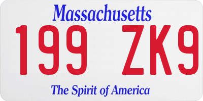 MA license plate 199ZK9