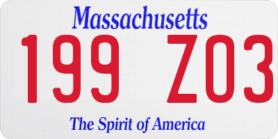 MA license plate 199ZO3