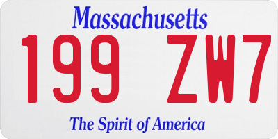 MA license plate 199ZW7