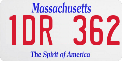 MA license plate 1DR362