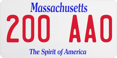 MA license plate 200AA0