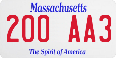 MA license plate 200AA3