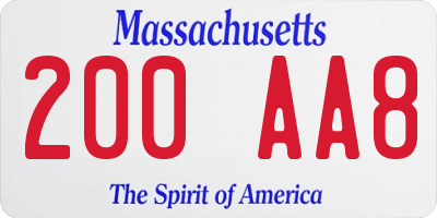 MA license plate 200AA8