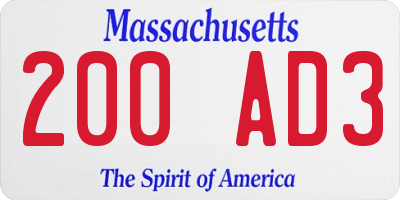 MA license plate 200AD3