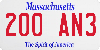 MA license plate 200AN3