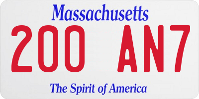 MA license plate 200AN7