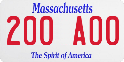 MA license plate 200AO0