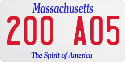 MA license plate 200AO5