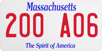 MA license plate 200AO6