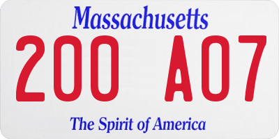 MA license plate 200AO7