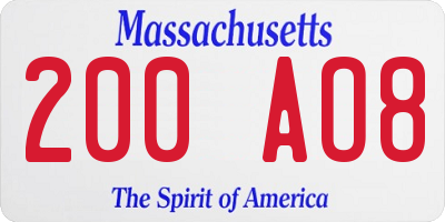 MA license plate 200AO8