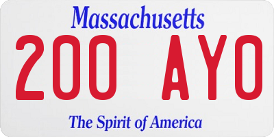 MA license plate 200AY0