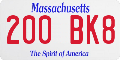 MA license plate 200BK8