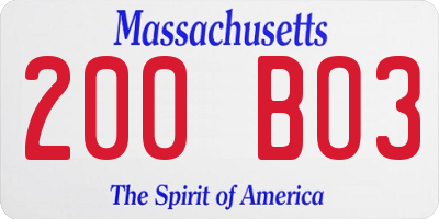 MA license plate 200BO3