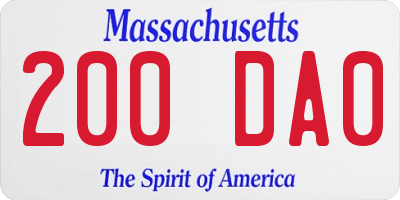 MA license plate 200DA0