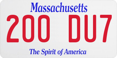 MA license plate 200DU7