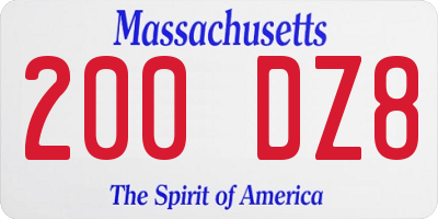 MA license plate 200DZ8
