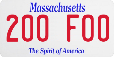 MA license plate 200FO0