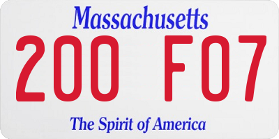 MA license plate 200FO7