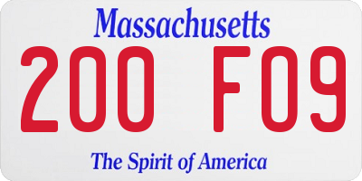MA license plate 200FO9