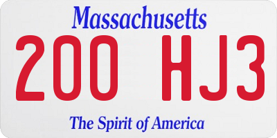 MA license plate 200HJ3