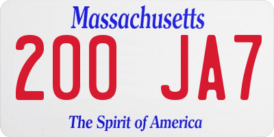 MA license plate 200JA7