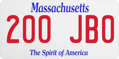 MA license plate 200JB0