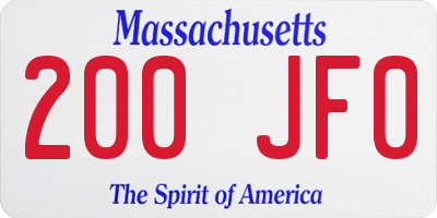MA license plate 200JF0