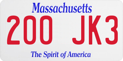 MA license plate 200JK3