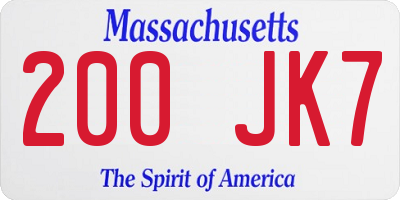 MA license plate 200JK7