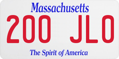 MA license plate 200JL0