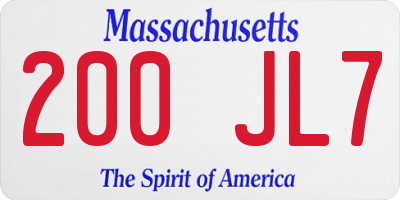 MA license plate 200JL7