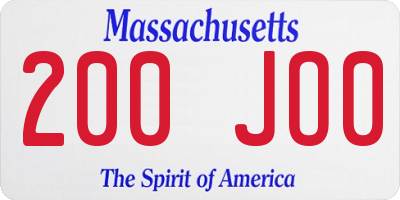 MA license plate 200JO0