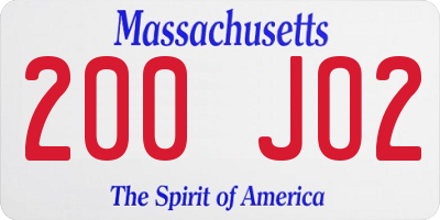 MA license plate 200JO2
