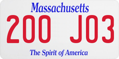 MA license plate 200JO3