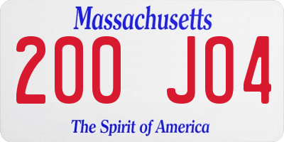 MA license plate 200JO4