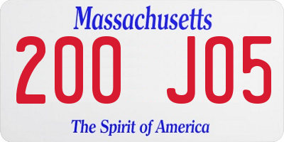 MA license plate 200JO5