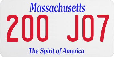MA license plate 200JO7
