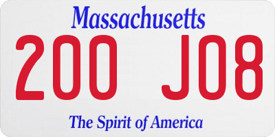 MA license plate 200JO8