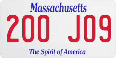 MA license plate 200JO9