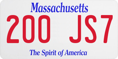 MA license plate 200JS7