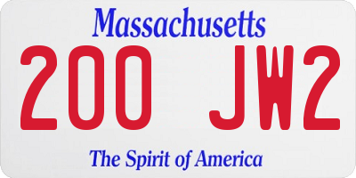 MA license plate 200JW2