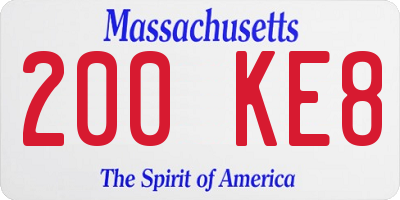 MA license plate 200KE8