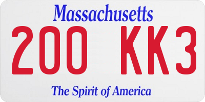 MA license plate 200KK3