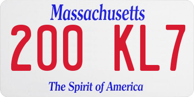MA license plate 200KL7