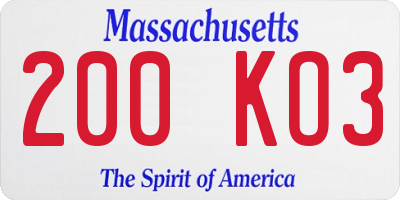 MA license plate 200KO3